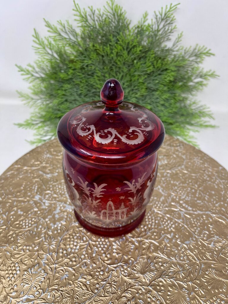 Egermann Bohemian Ruby Red Covered Glass Jar