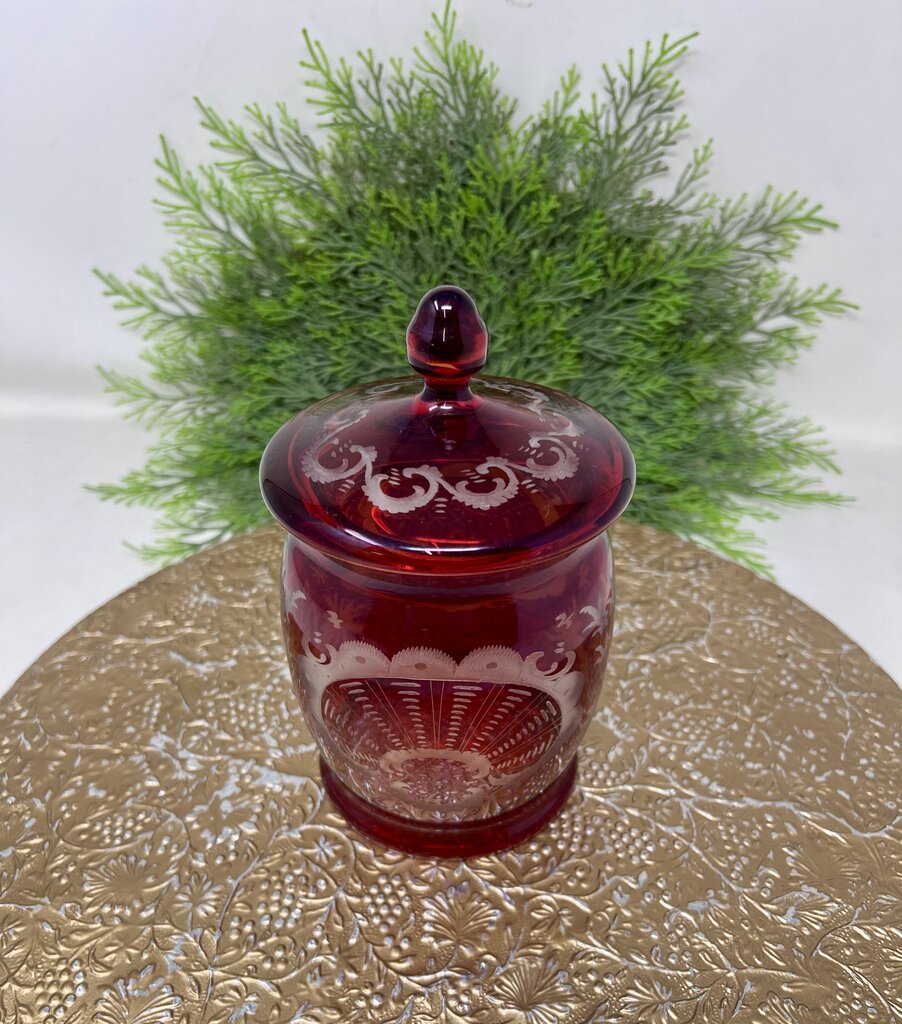 Egermann Bohemian Ruby Red Covered Glass Jar