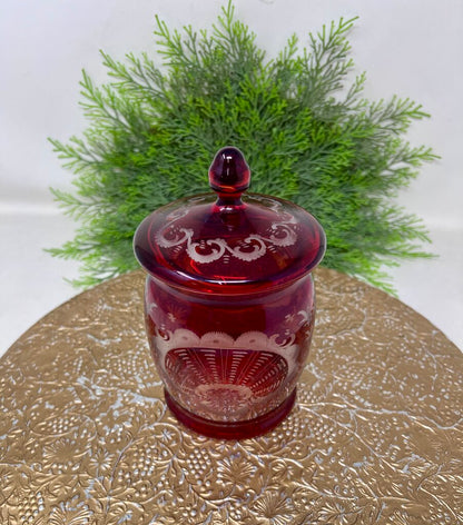 Egermann Bohemian Ruby Red Covered Glass Jar