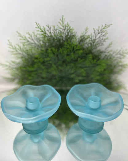 Vintage Viking Blue Satin Glass Candle Holders