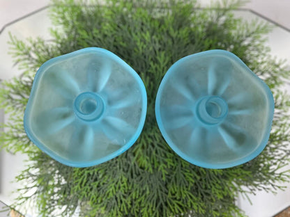 Vintage Viking Blue Satin Glass Candle Holders