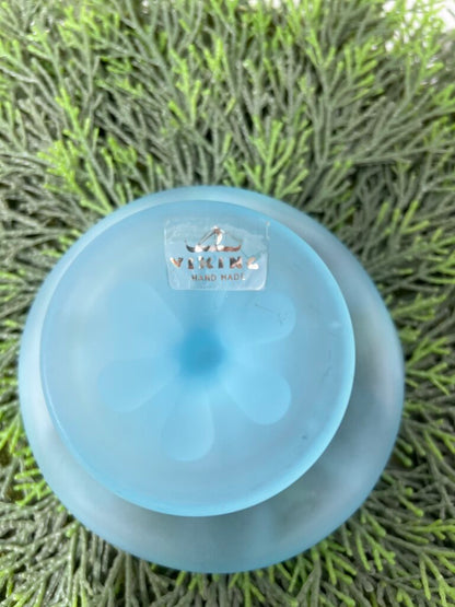 Vintage Viking Blue Satin Glass Candle Holders