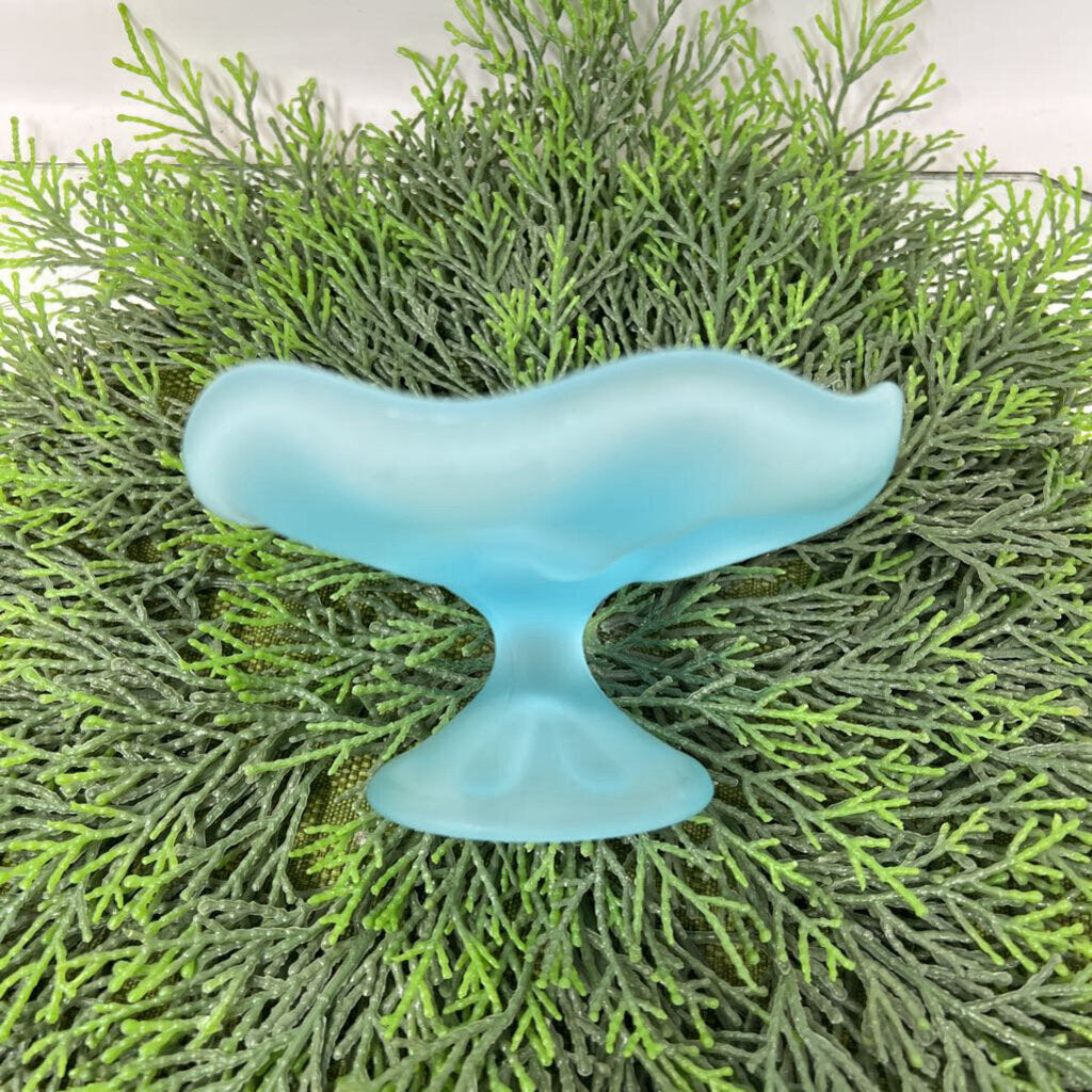 Vintage Viking Blue Satin Glass Candle Holders