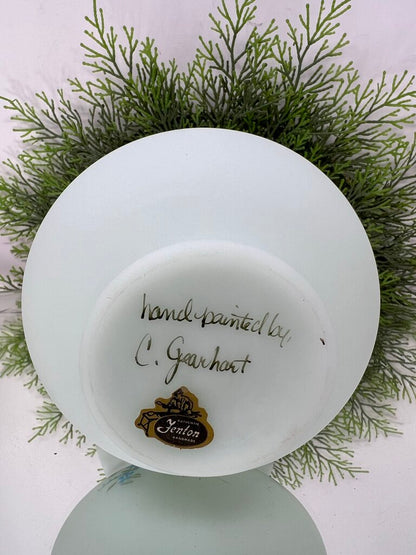 Blue Fenton Satin Glass Floral Painted Vase