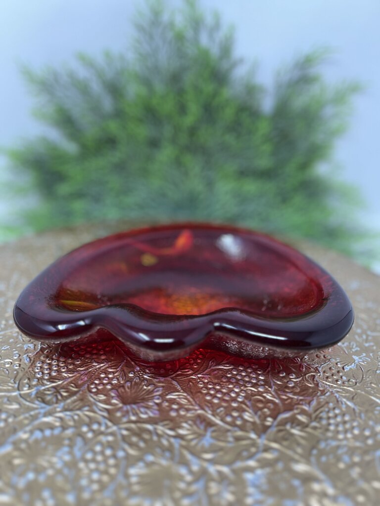 Vintage Blenko Art Glass Red Trinket Dish
