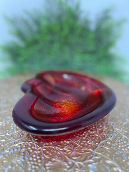 Vintage Blenko Art Glass Red Trinket Dish