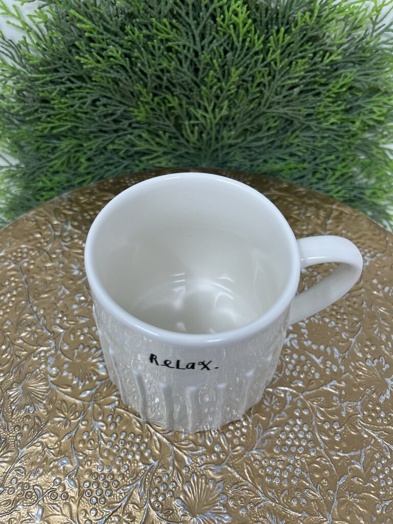 White Rae Dunn Relax and Tea Mug Set