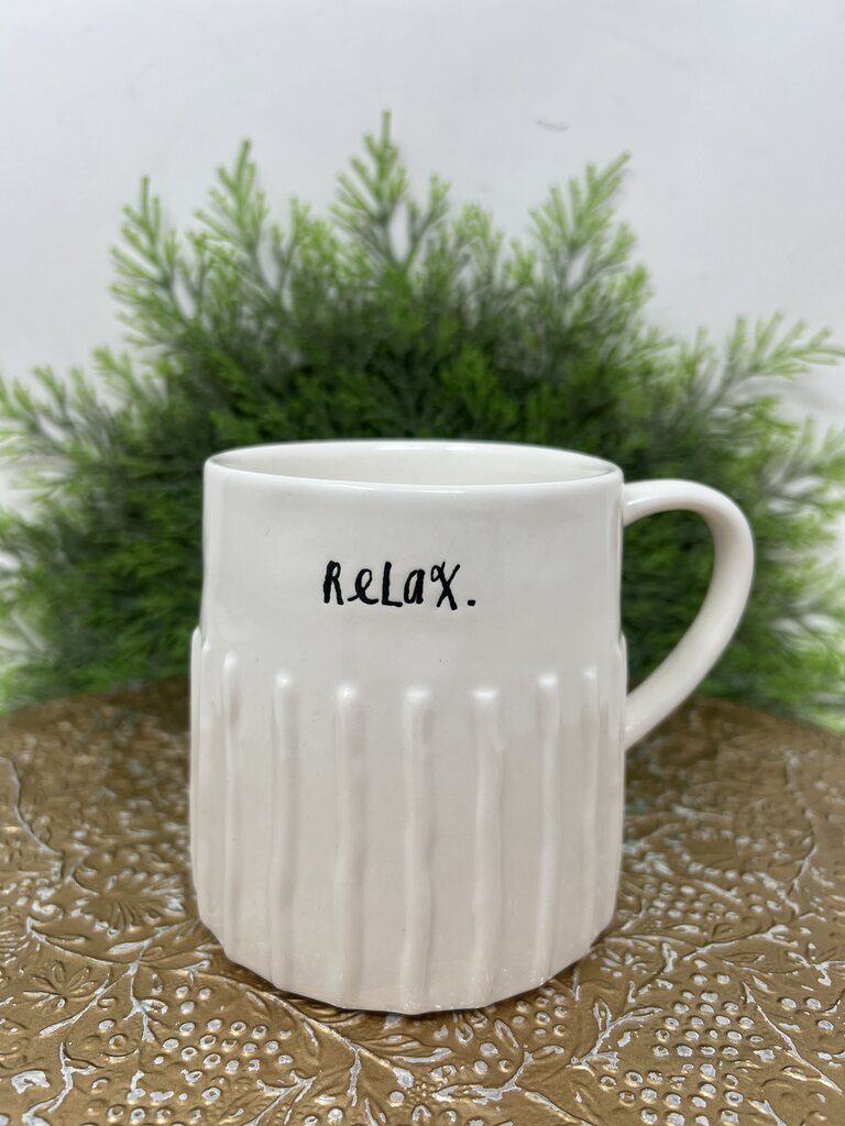 White Rae Dunn Relax and Tea Mug Set