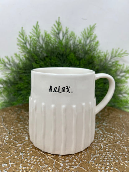 White Rae Dunn Relax and Tea Mug Set
