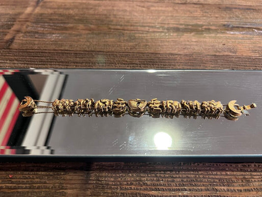 Vintage Noah's Ark Slide Charm Bracelet Gold Tone Zebra Elephant Lion
