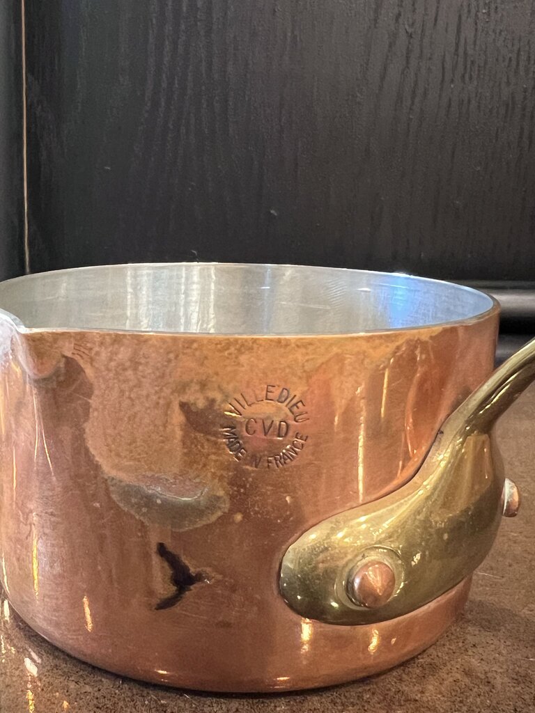 Vintage French Copper Saute Pan Villedieu 4 Fluid Ounces WITH LID