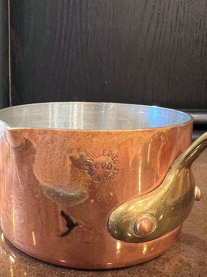 Vintage French Copper Saute Pan Villedieu 4 Fluid Ounces WITH LID
