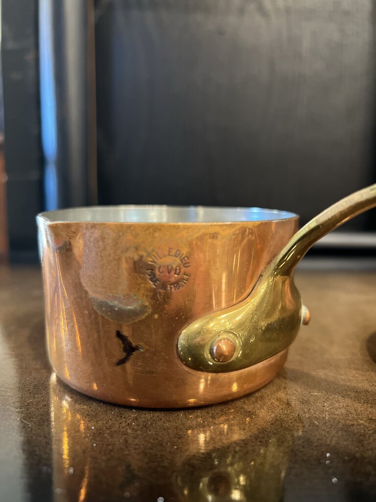 Vintage French Copper Saute Pan Villedieu 4 Fluid Ounces WITH LID