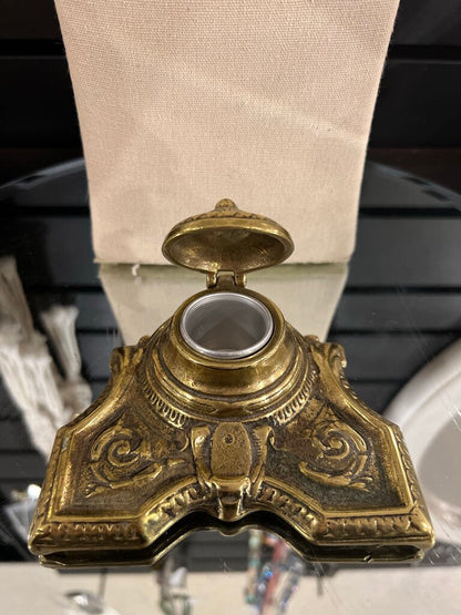 Antique Brass Inkwell