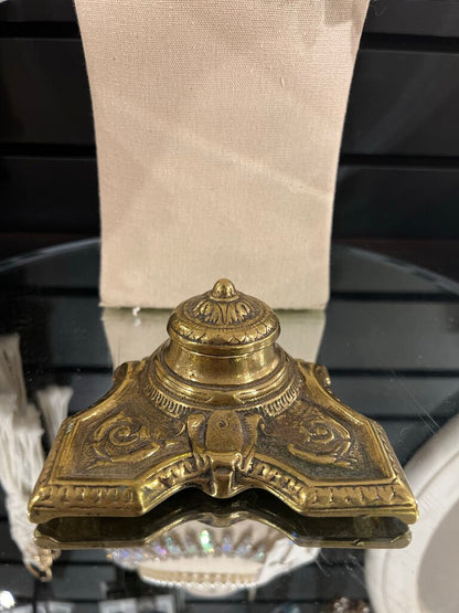Antique Brass Inkwell