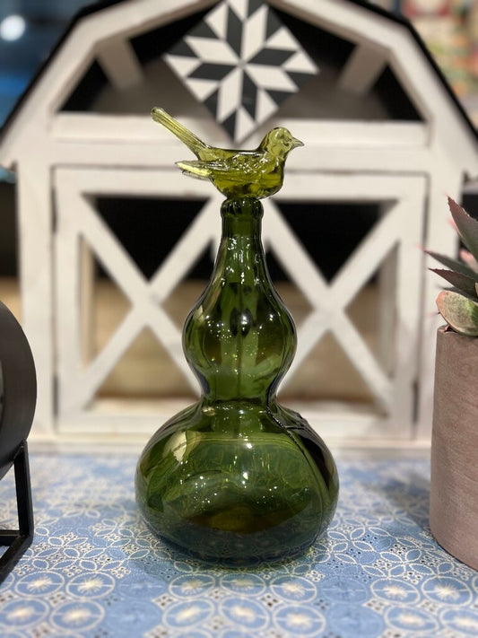 Green Double Gourd Bottle With Glass Bird Finial