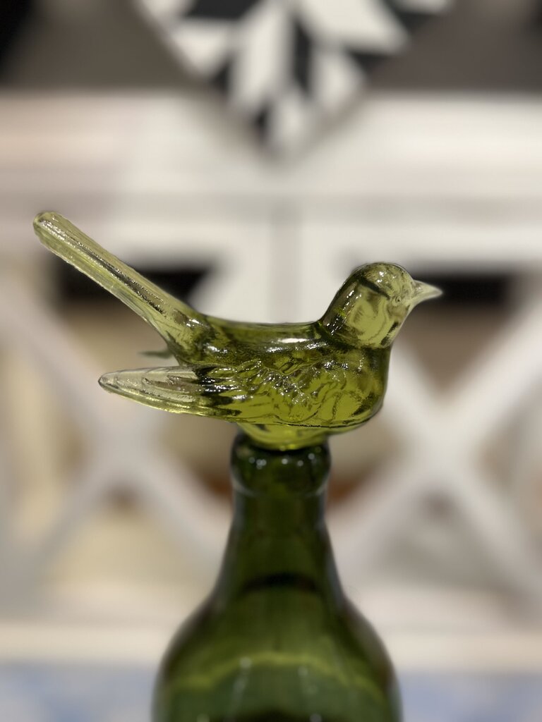 Green Double Gourd Bottle With Glass Bird Finial