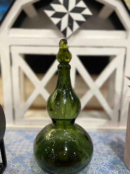 Green Double Gourd Bottle With Glass Bird Finial