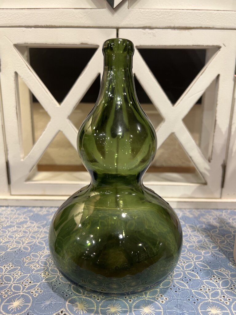 Green Double Gourd Bottle With Glass Bird Finial