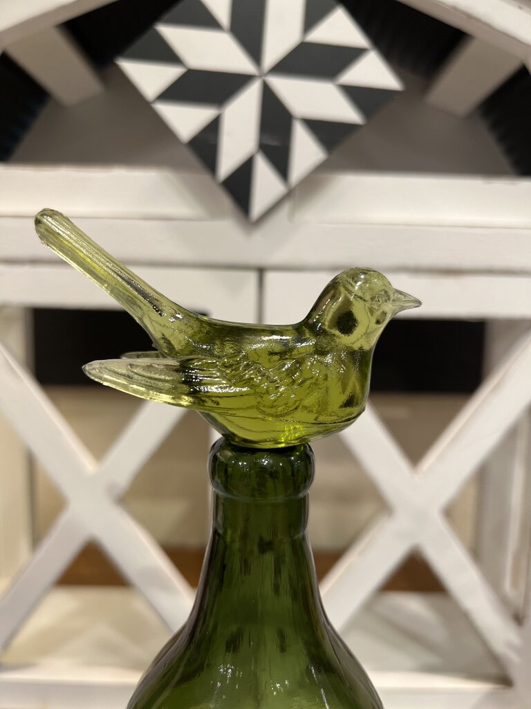 Green Double Gourd Bottle With Glass Bird Finial