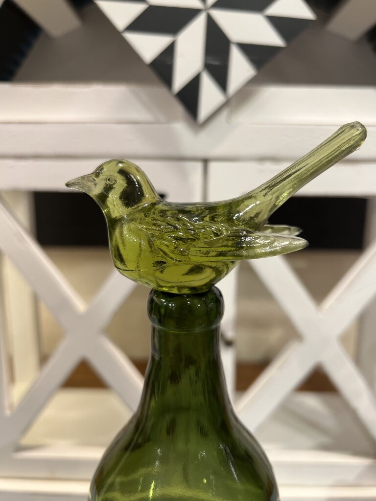 Green Double Gourd Bottle With Glass Bird Finial