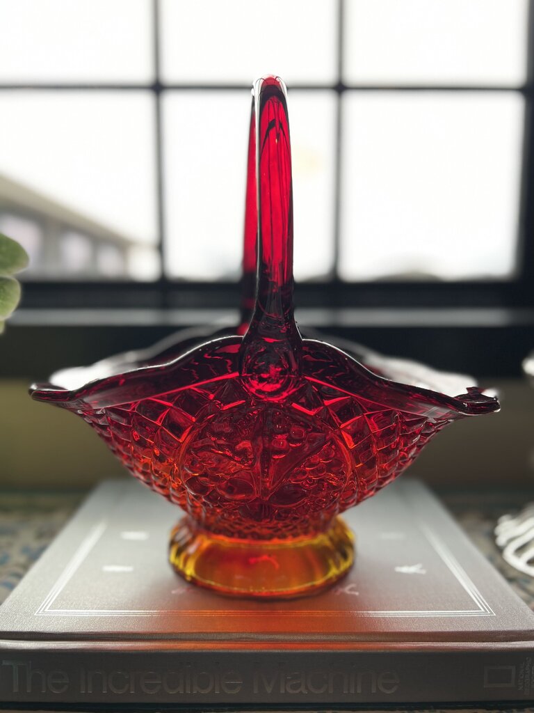 Vintage Amberina Glass Canterbury Sunset Basket
