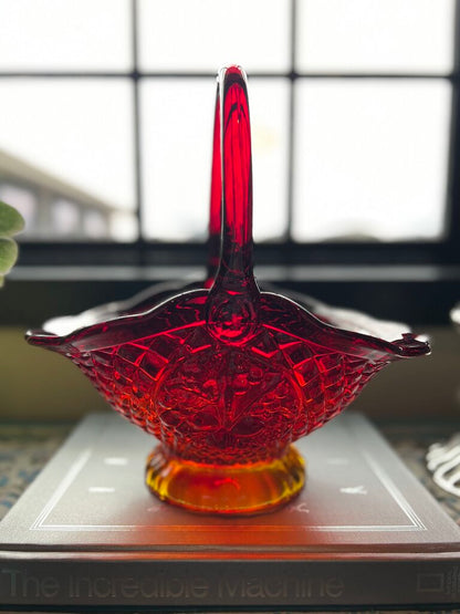 Vintage Amberina Glass Canterbury Sunset Basket