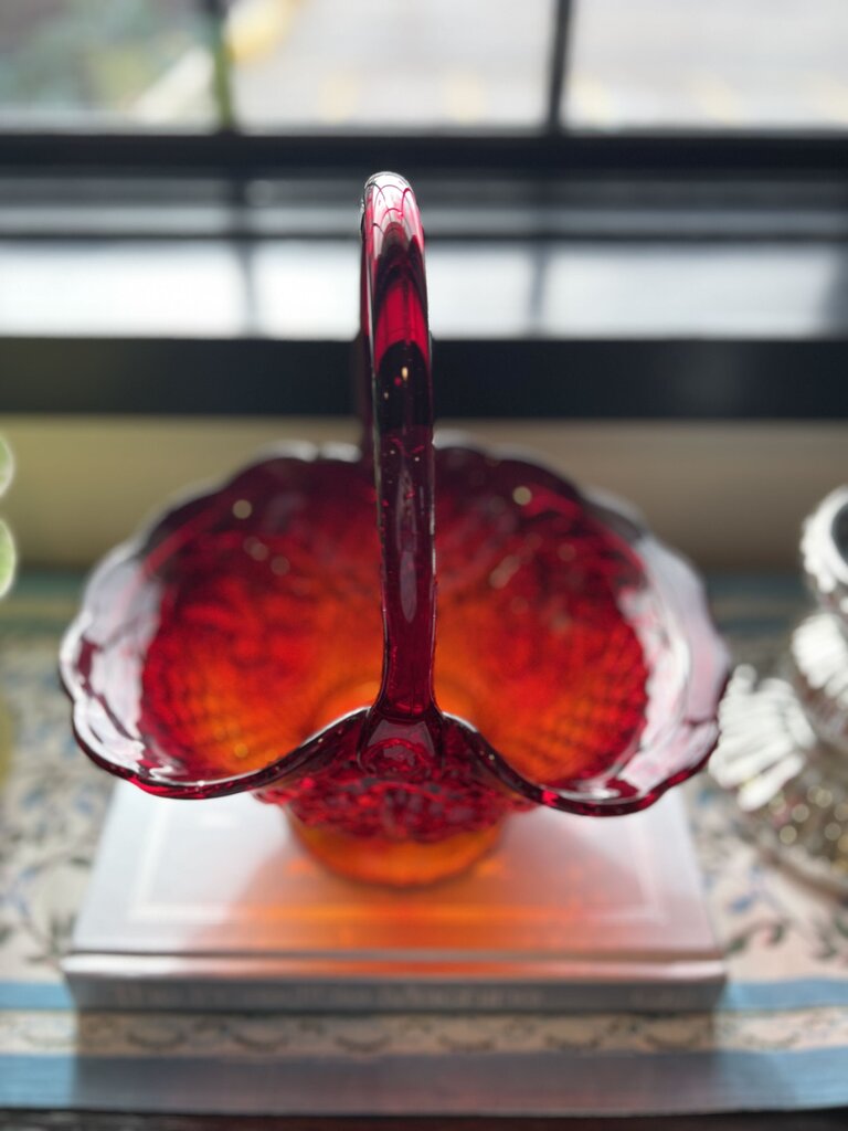 Vintage Amberina Glass Canterbury Sunset Basket