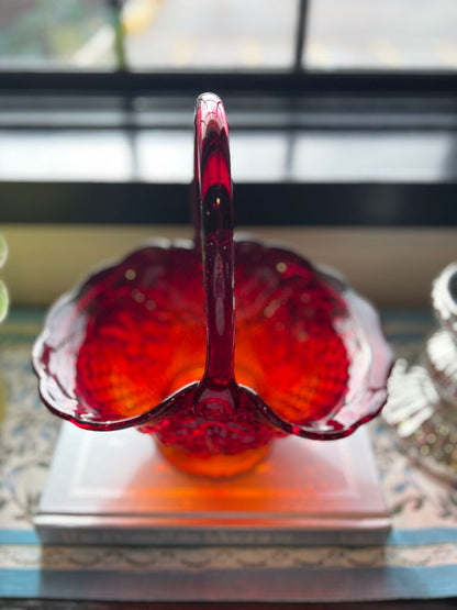 Vintage Amberina Glass Canterbury Sunset Basket