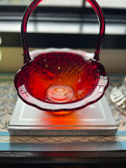 Vintage Amberina Glass Canterbury Sunset Basket