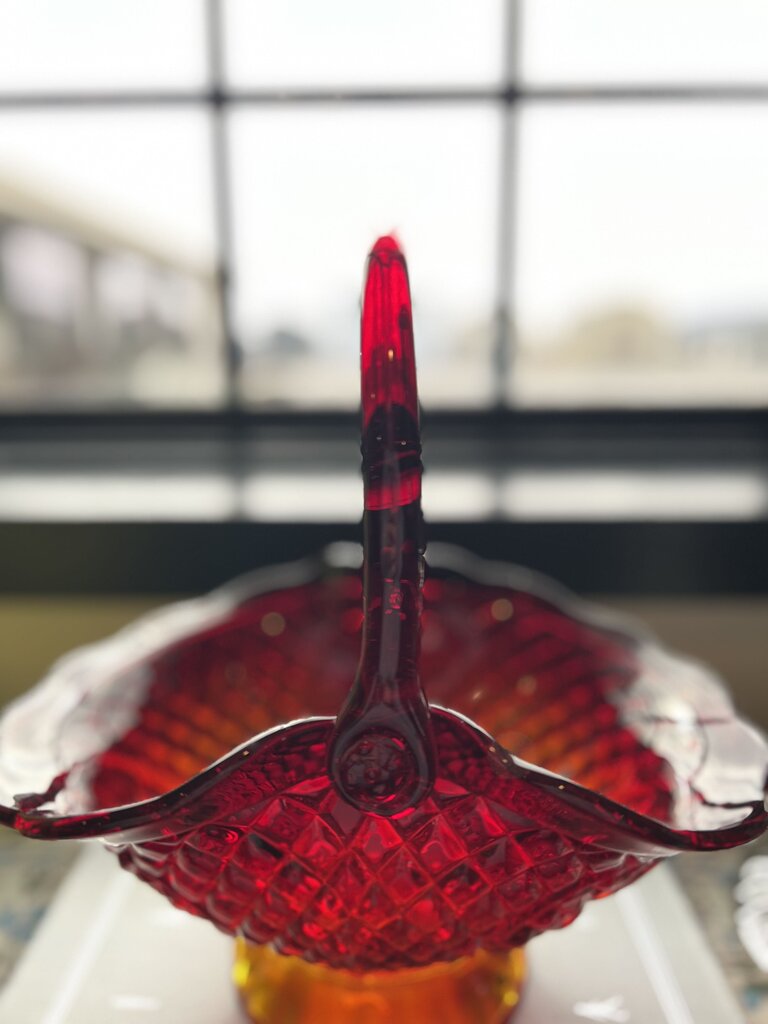 Vintage Amberina Glass Canterbury Sunset Basket