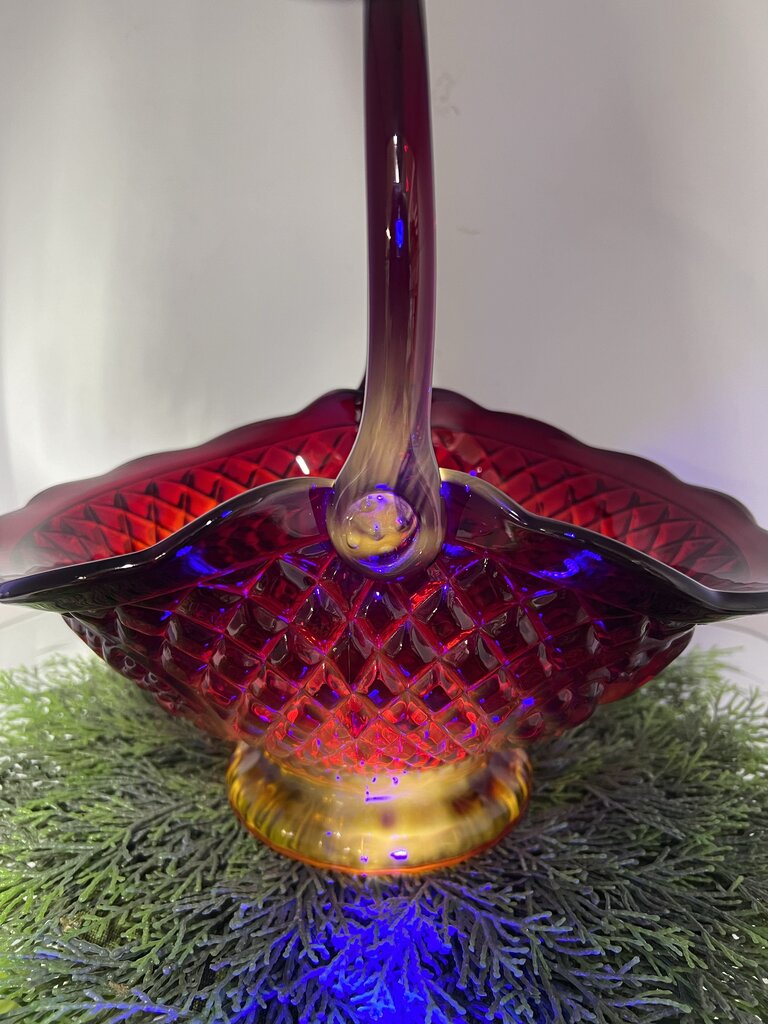 Vintage Amberina Glass Canterbury Sunset Basket