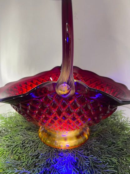 Vintage Amberina Glass Canterbury Sunset Basket