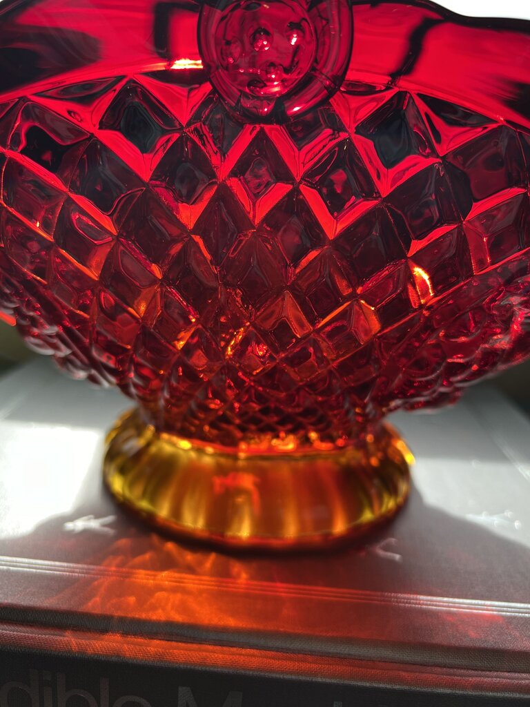 Vintage Amberina Glass Canterbury Sunset Basket