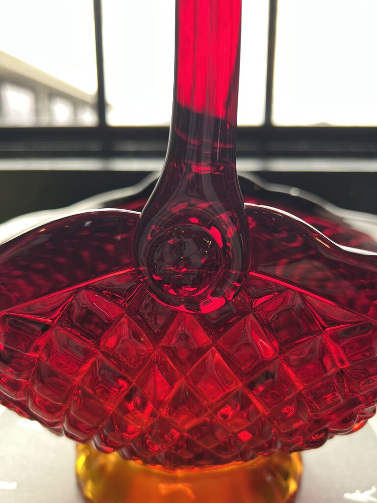 Vintage Amberina Glass Canterbury Sunset Basket