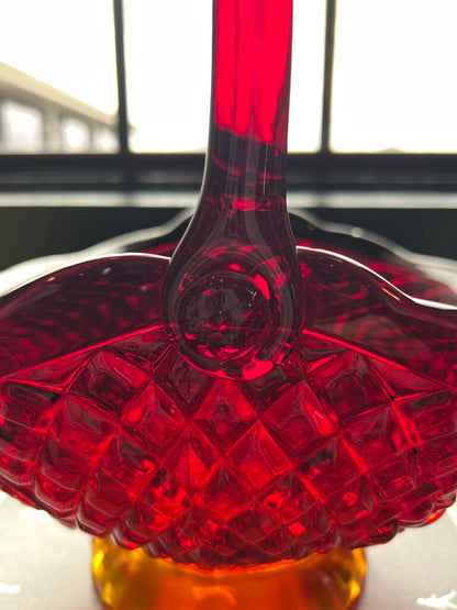 Vintage Amberina Glass Canterbury Sunset Basket