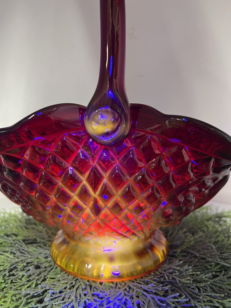 Vintage Amberina Glass Canterbury Sunset Basket