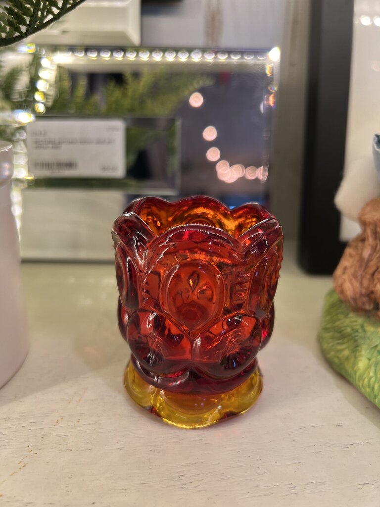 Vintage LE Smith Amberina Red Moon And Stars Toothpick Holder