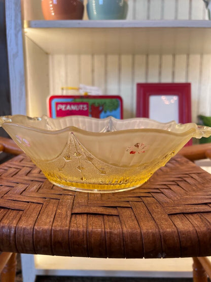 Vintage Glass Bowl With Handle's Hand Painted Flowers