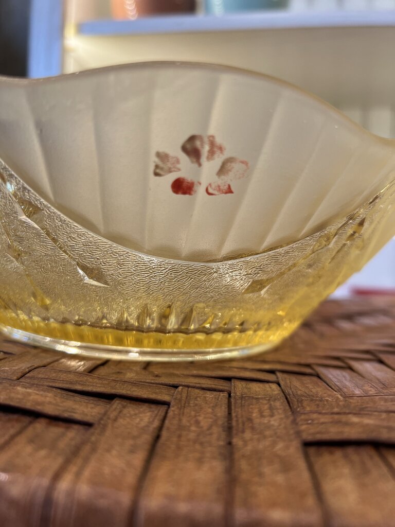 Vintage Glass Bowl With Handle's Hand Painted Flowers