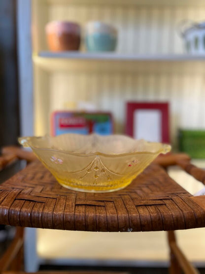 Vintage Glass Bowl With Handle's Hand Painted Flowers