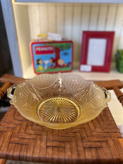 Vintage Glass Bowl With Handle's Hand Painted Flowers