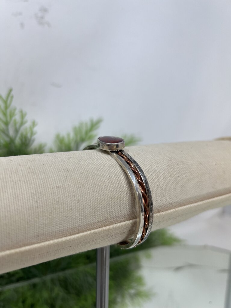Sterling Signed Copper Twisted Cuff Bracelet