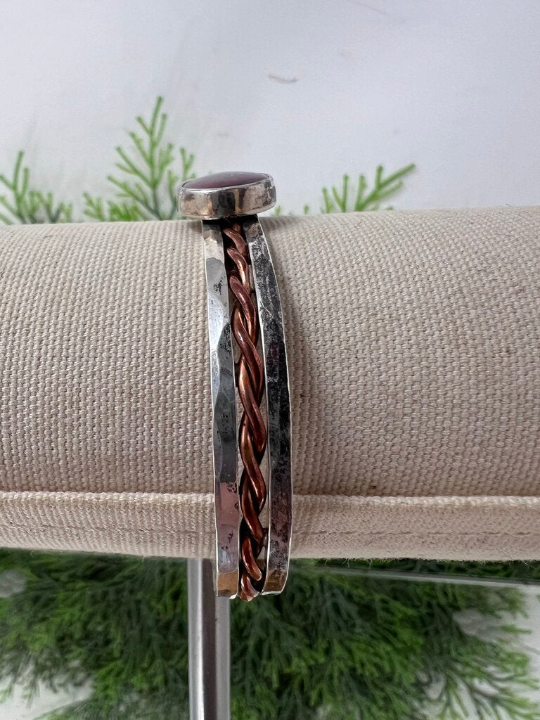 Sterling Signed Copper Twisted Cuff Bracelet