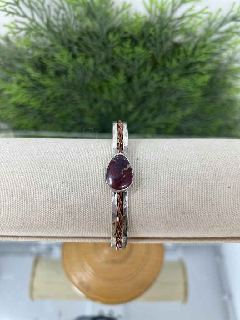 Sterling Signed Copper Twisted Cuff Bracelet