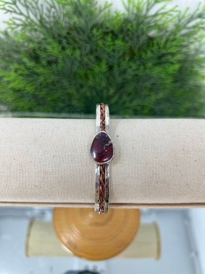 Sterling Signed Copper Twisted Cuff Bracelet