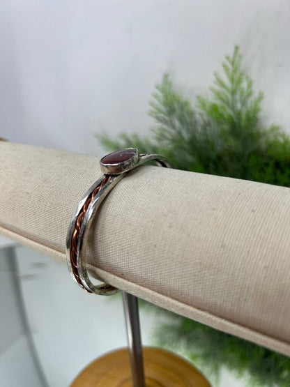Sterling Signed Copper Twisted Cuff Bracelet