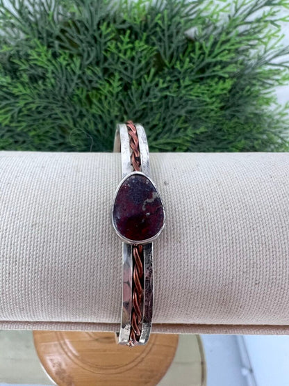 Sterling Signed Copper Twisted Cuff Bracelet