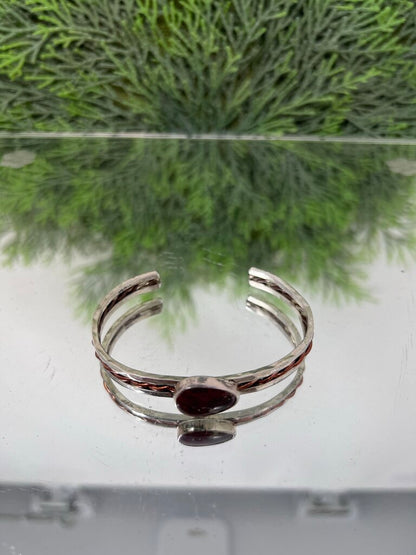 Sterling Signed Copper Twisted Cuff Bracelet