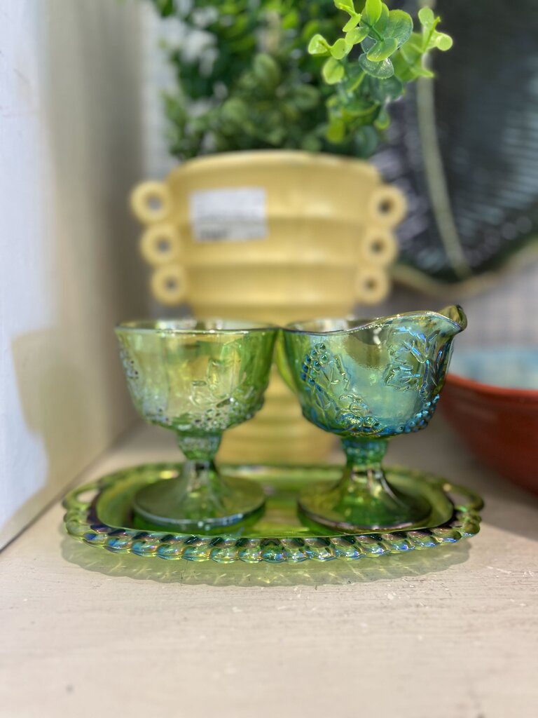 Carnival Glass Iridescent Cream and Sugar Set
